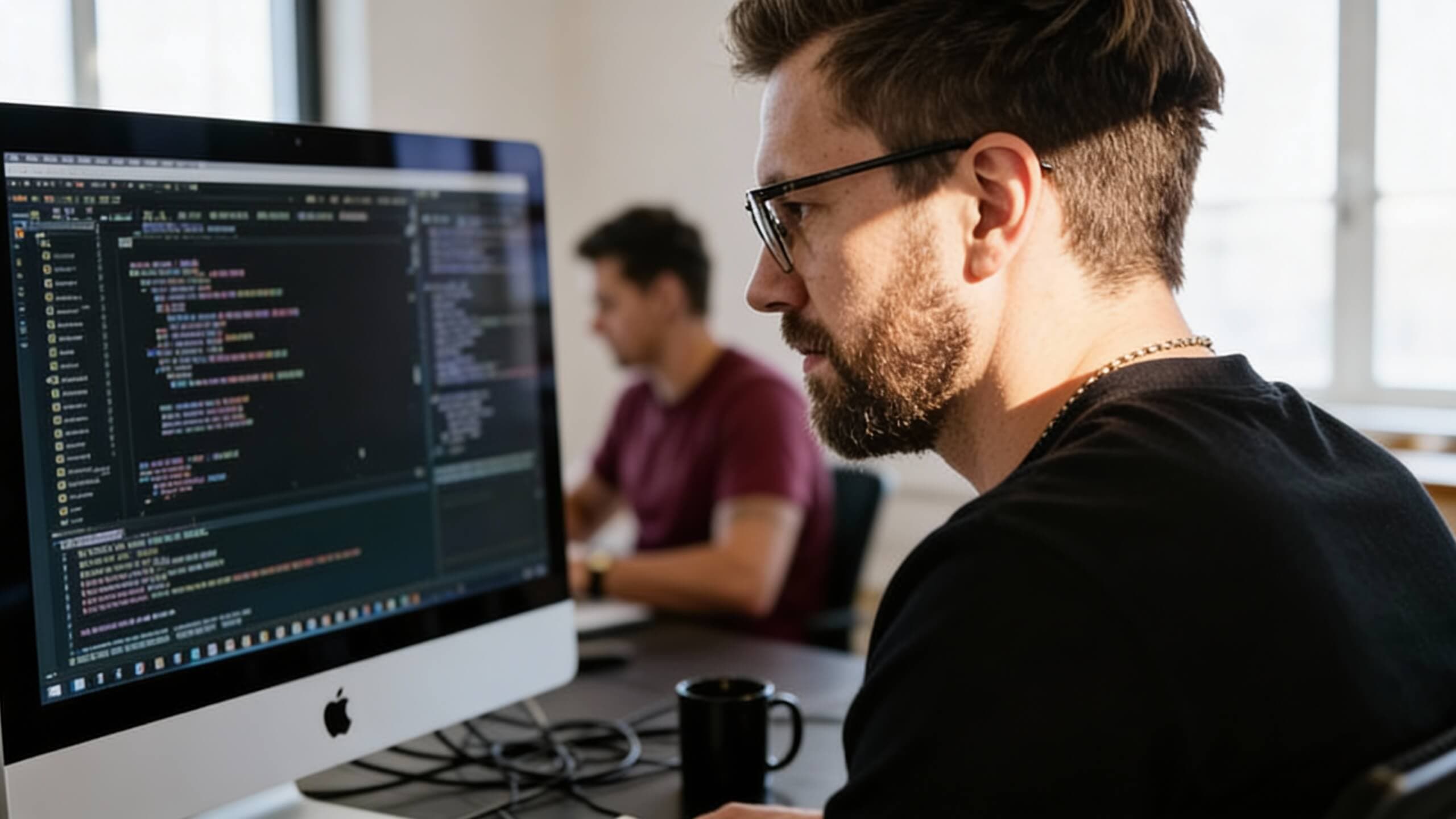 IT developer geconcentreerd aan het werk bij Nerd.nl